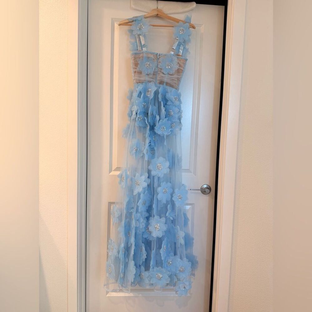 NWOT BRONX AND BANCO Rosalie Powder Blue Gown, wedding guest max dress - Picture 12 of 16